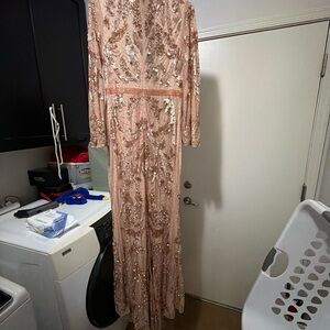 Mac Duggal Rose Gold Long Sleeve Sequin Evening Gown